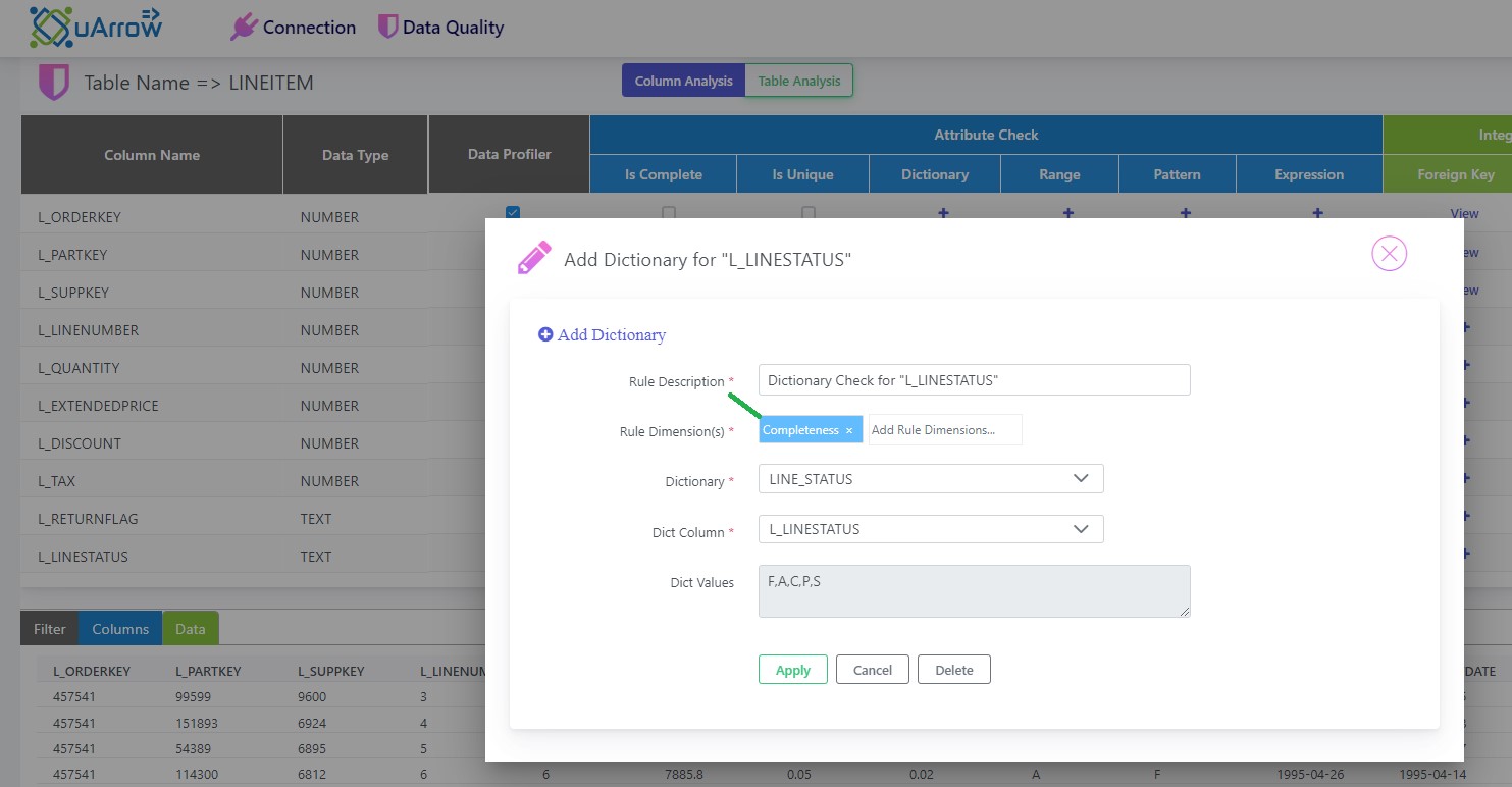 Rule dimension to the Data Quality rule